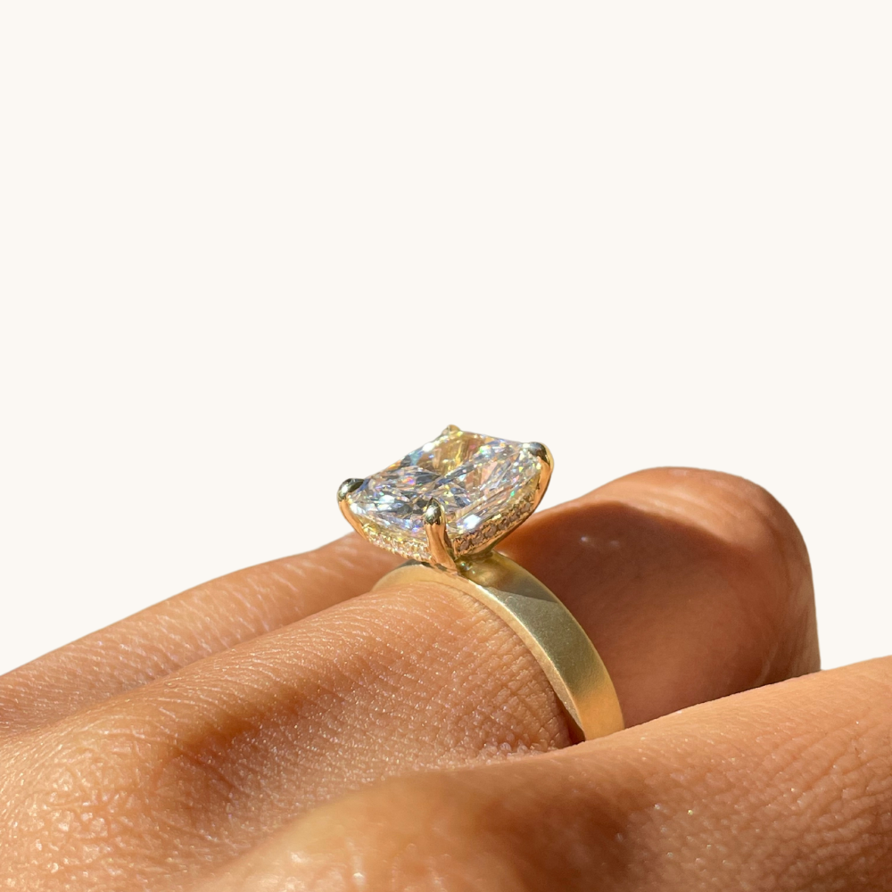 4.09 Cushion Lab Diamond Engagement Ring with Satin Solitaire Setting - Happy Jewelers Fine Jewelry Lifetime Warranty