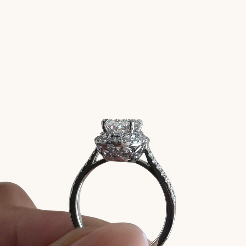 1.51 Oval Lab Diamond Double Halo Engagement Ring