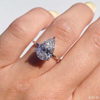 3.55 Lab Pear Diamond Engagement Ring with Hidden Halo - Happy Jewelers Fine Jewelry Lifetime Warranty