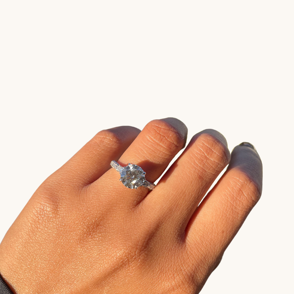 2.59 Round Lab Diamond 3-Stone Engagement Ring with Hidden Halo - Happy Jewelers Fine Jewelry Lifetime Warranty