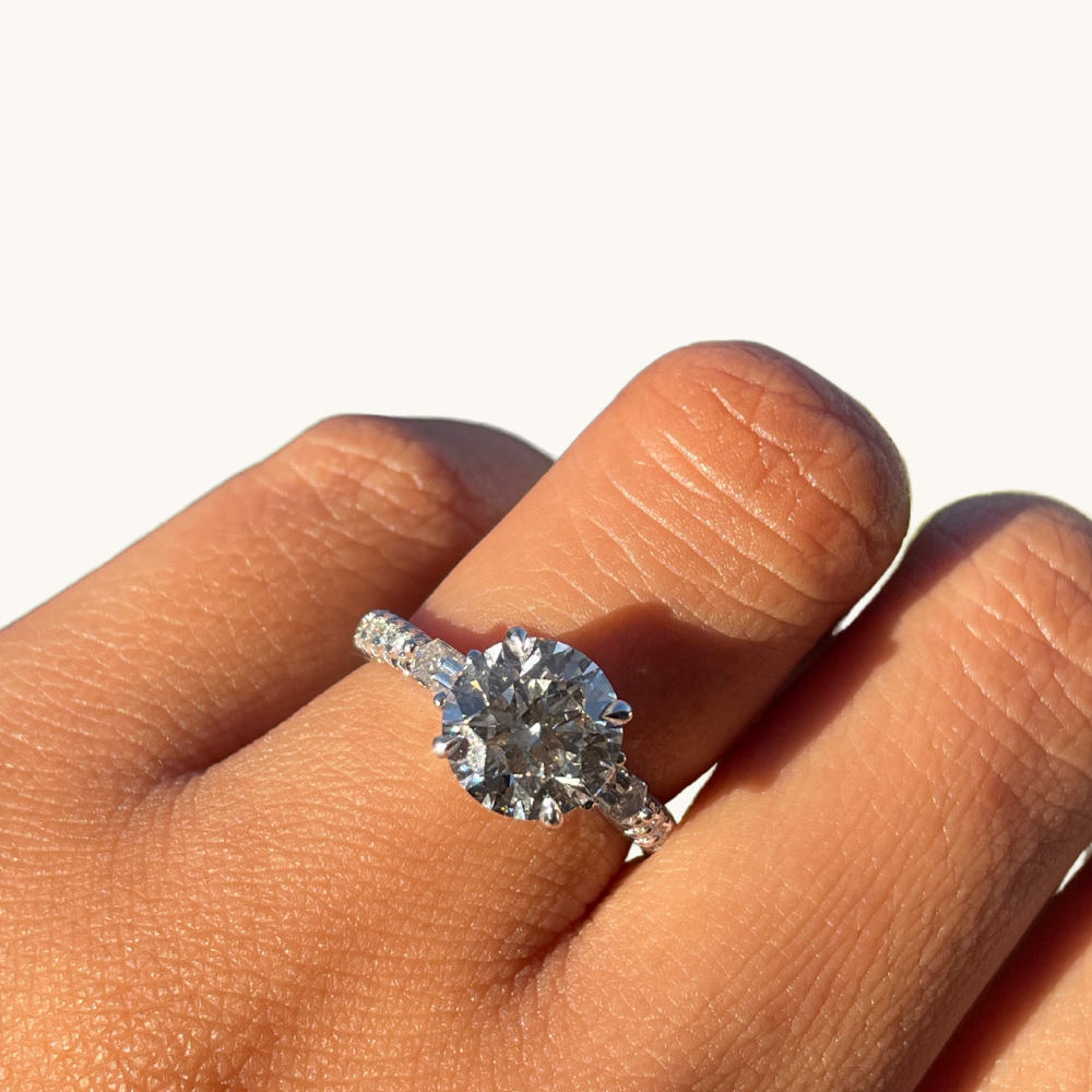 2.59 Round Lab Diamond 3-Stone Engagement Ring with Hidden Halo - Happy Jewelers Fine Jewelry Lifetime Warranty