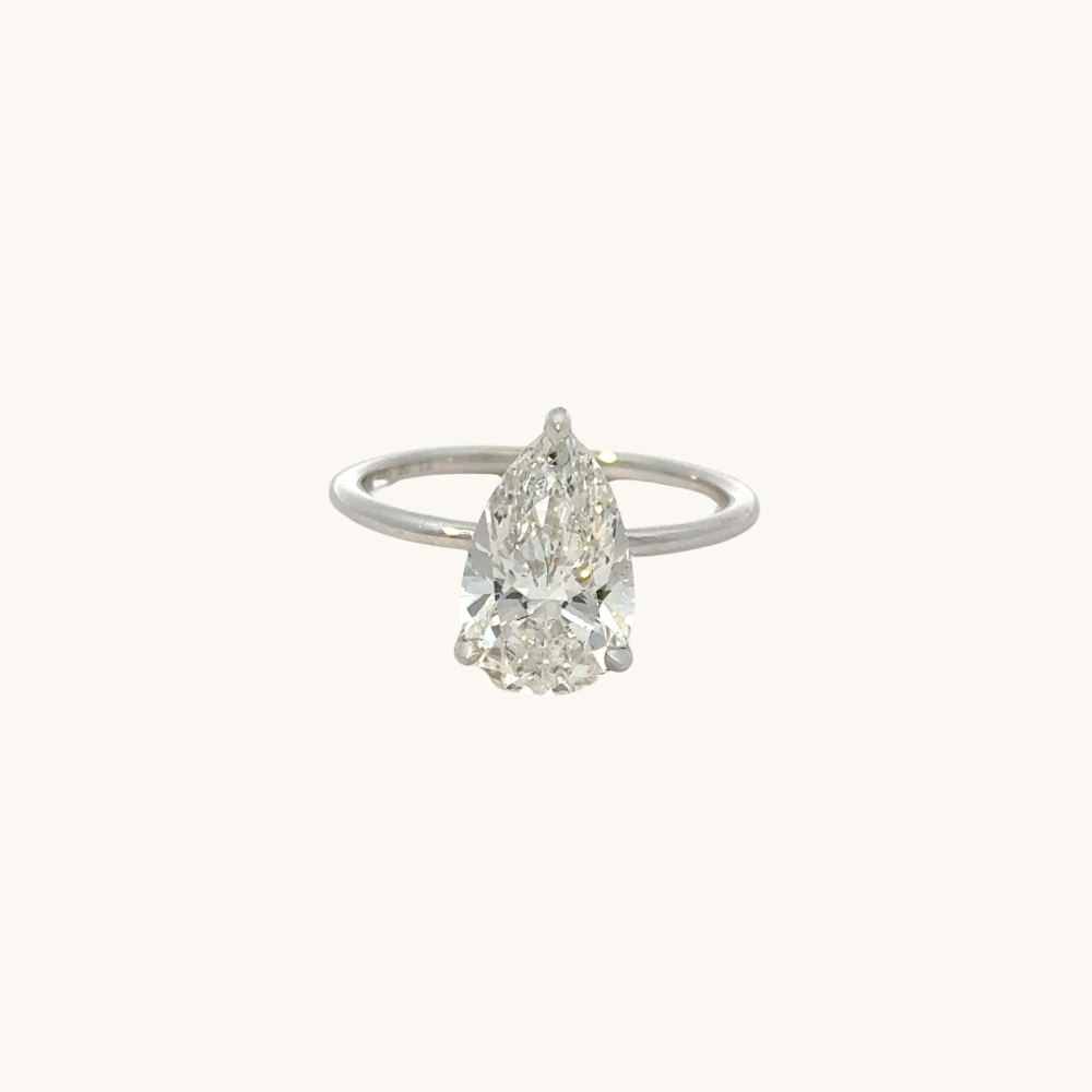 3.55 Lab Pear Diamond Engagement Ring with Hidden Halo