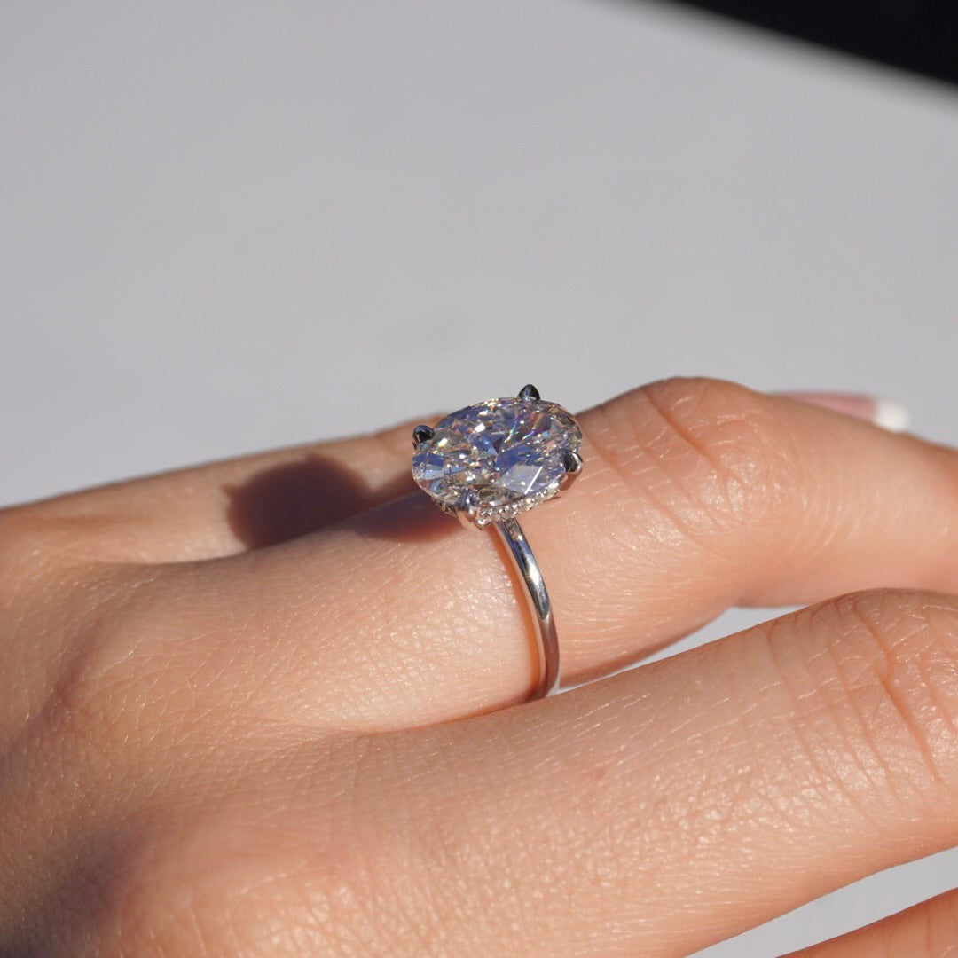 3.00 Oval Lab Diamond Engagement Ring with Hidden Halo - Happy Jewelers Fine Jewelry Lifetime Warranty