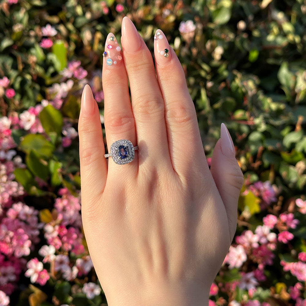 Oval Sapphire Ring with Double Halo - Happy Jewelers Fine Jewelry Lifetime Warranty