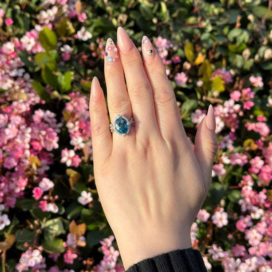 Oval Zircon Ring with Halo - Happy Jewelers Fine Jewelry Lifetime Warranty