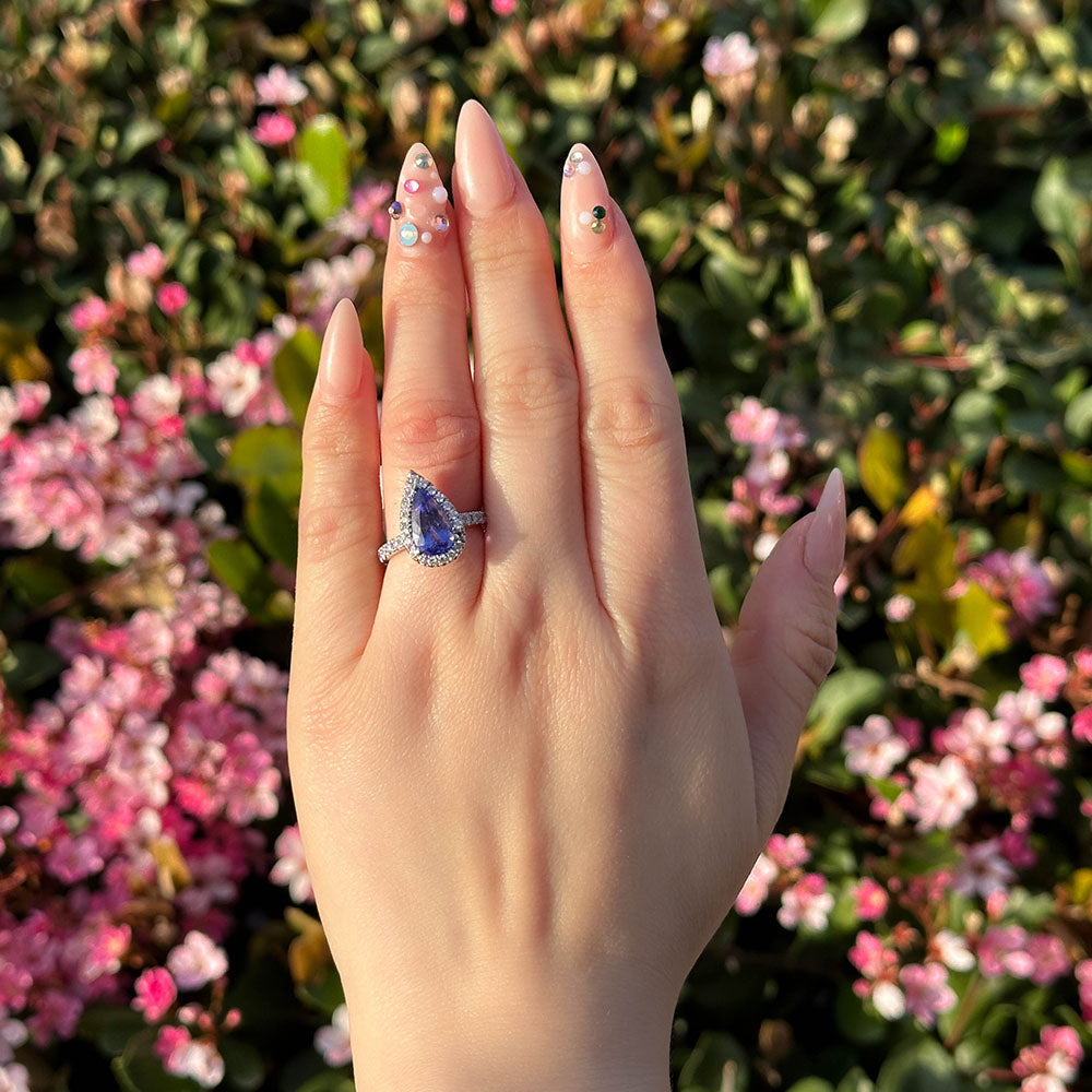 Pear Tanzanite Ring with Halo - Happy Jewelers Fine Jewelry Lifetime Warranty