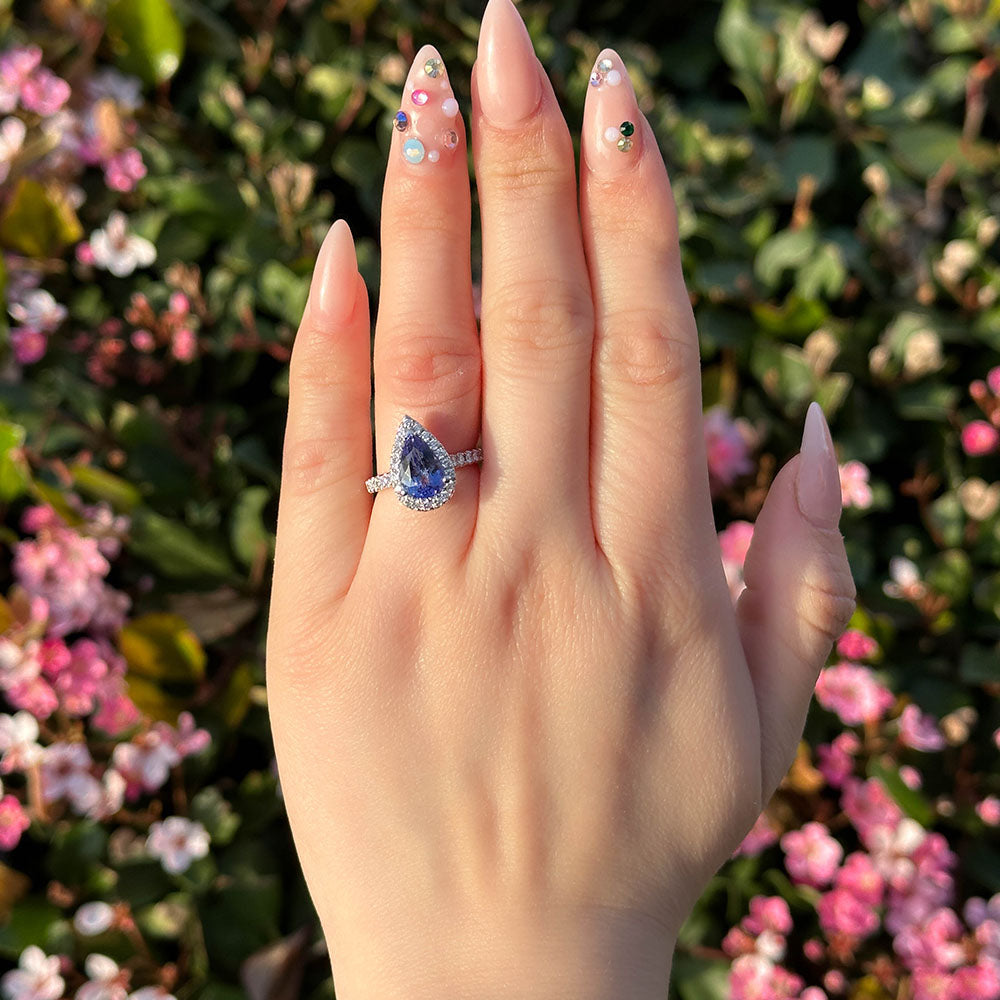 Pear Tanzanite Ring with Halo - Happy Jewelers Fine Jewelry Lifetime Warranty