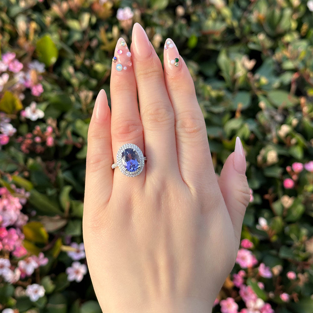 Oval Tanzanite Ring with Double Halo - Happy Jewelers Fine Jewelry Lifetime Warranty