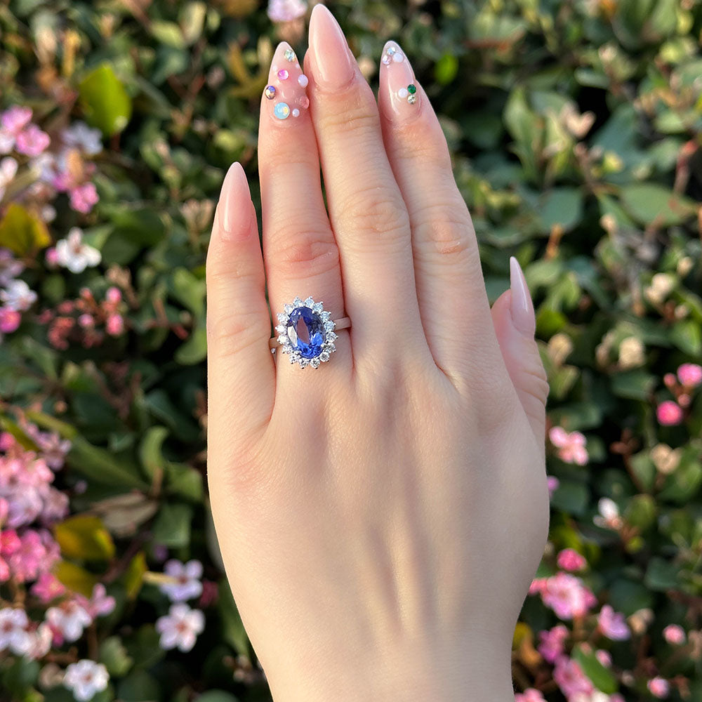 Oval Tanzanite Ring with Floral Halo - Happy Jewelers Fine Jewelry Lifetime Warranty