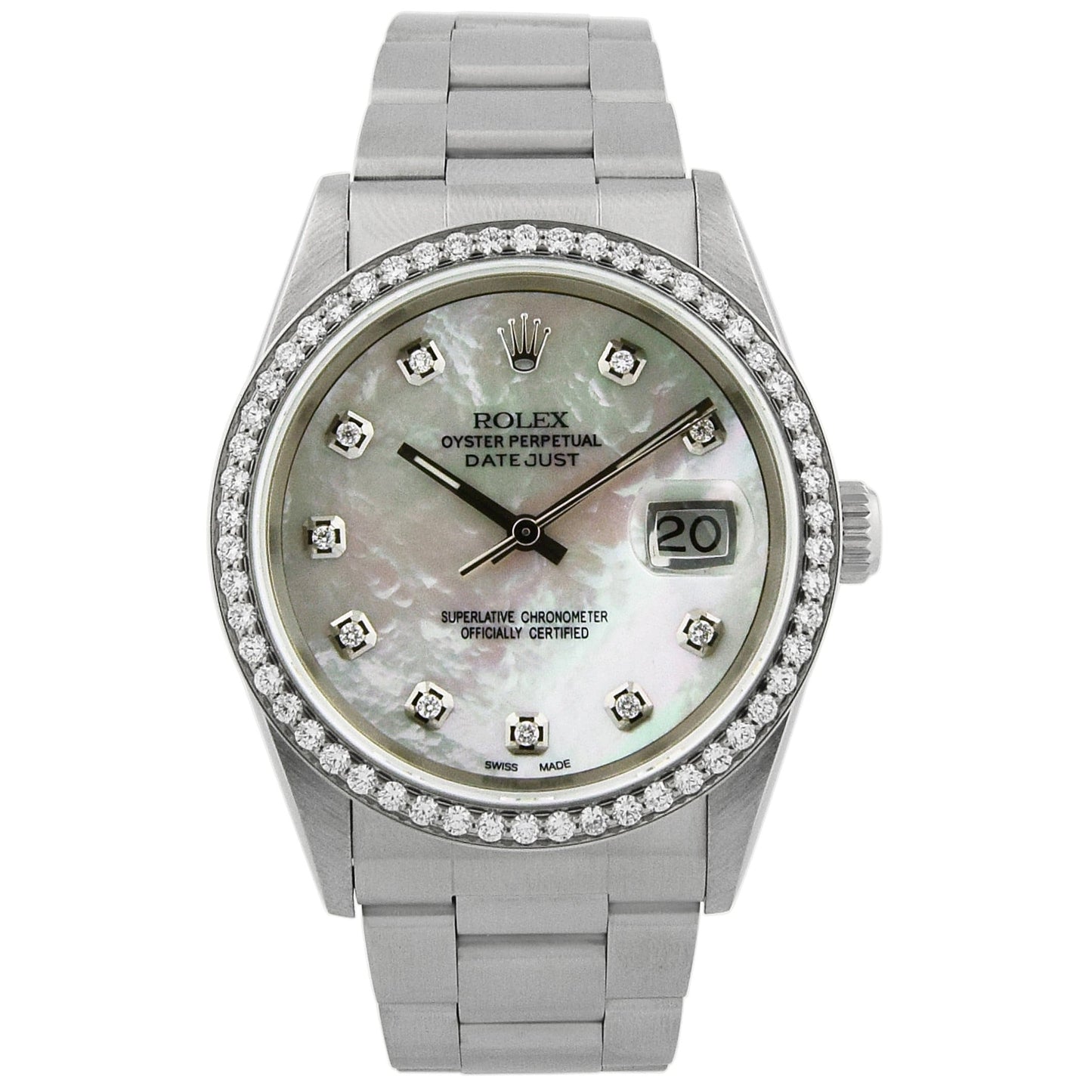 Rolex Datejust Stainless Steel 36mm Custom White MOP Diamond Dial Watch Reference#: 16200 - Happy Jewelers Fine Jewelry Lifetime Warranty