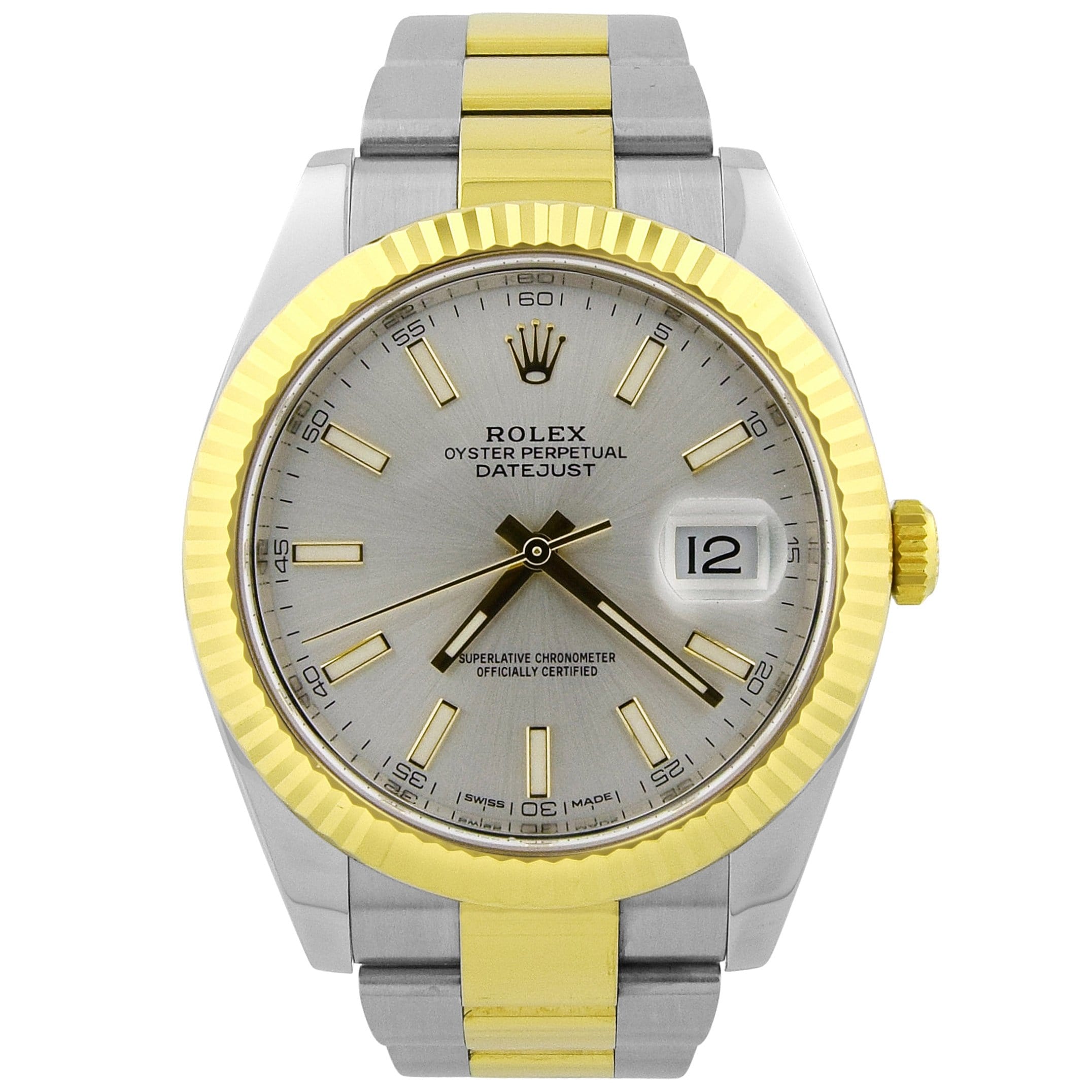 Rolex Datejust TT Stainless Steel & Yellow Gold 41mm Silver Stick Dial Watch Reference#: 126333 - Happy Jewelers Fine Jewelry Lifetime Warranty