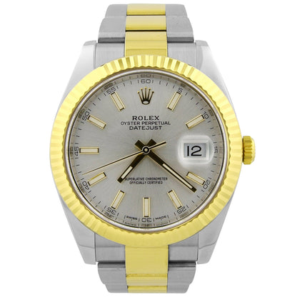 Rolex Datejust TT Stainless Steel & Yellow Gold 41mm Silver Stick Dial Watch Reference#: 126333 - Happy Jewelers Fine Jewelry Lifetime Warranty