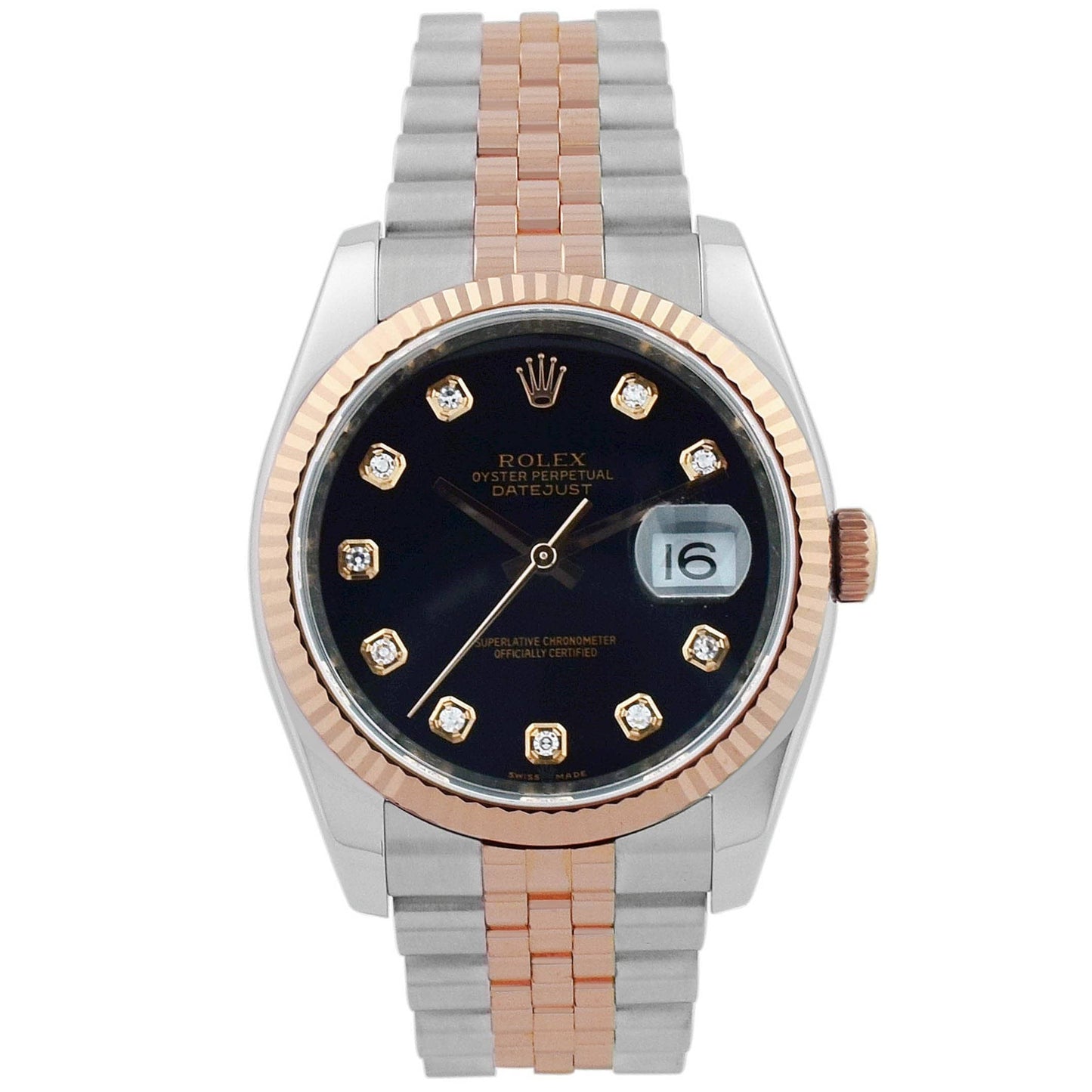 Rolex Datejust Two Tone Rose Gold & Steel 36mm Black Diamond Dial Watch Reference#: 116231 - Happy Jewelers Fine Jewelry Lifetime Warranty