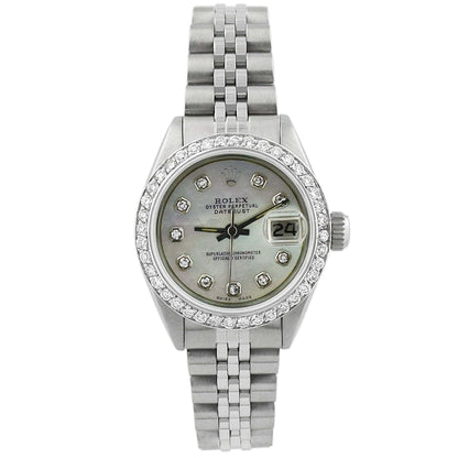 Rolex Date Stainless Steel 26mm White MOP Diamond Dial Watch Reference #: 6919 - Happy Jewelers Fine Jewelry Lifetime Warranty