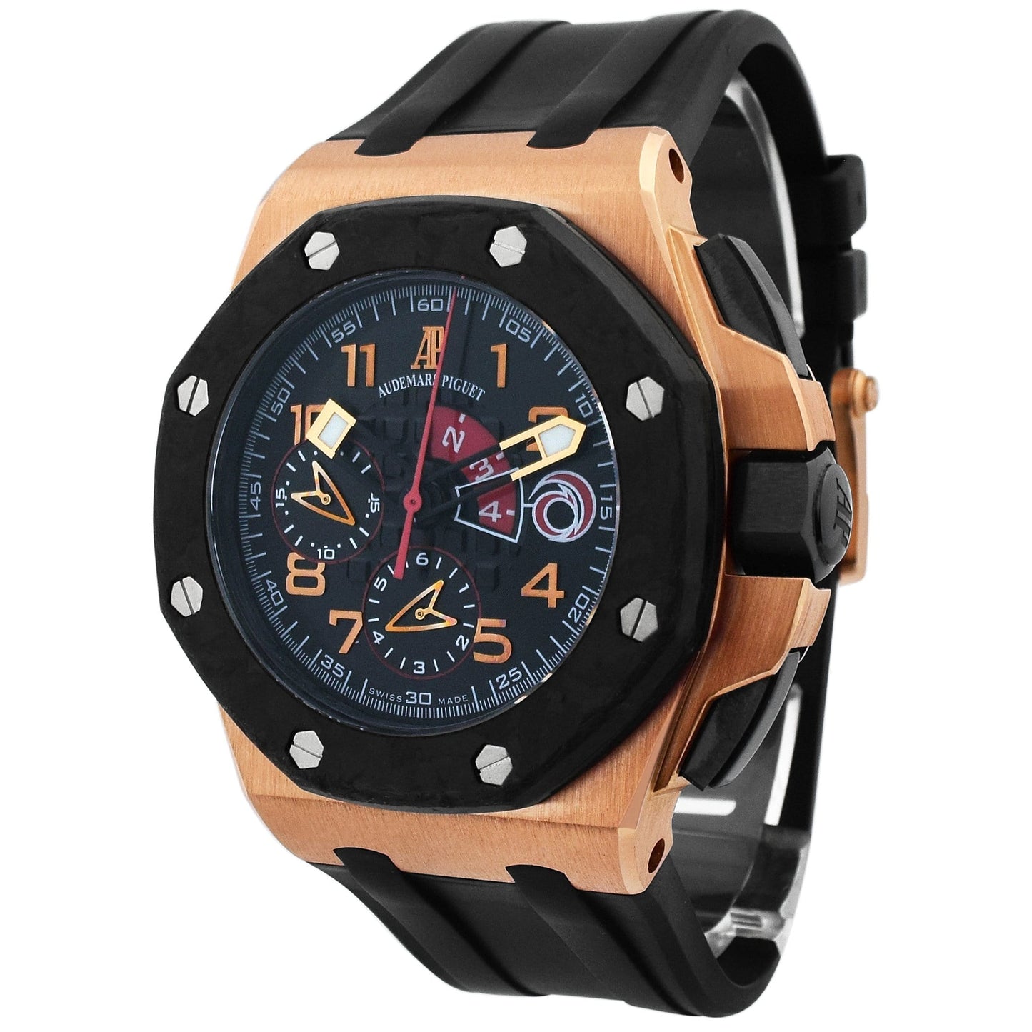 Audemars Piguet Men's Royal Oak Offshore 18KT Rose Gold 44mm Black Arabic Dial Watch Ref# 26062OR.OO.A002CA.01 - Happy Jewelers Fine Jewelry Lifetime Warranty