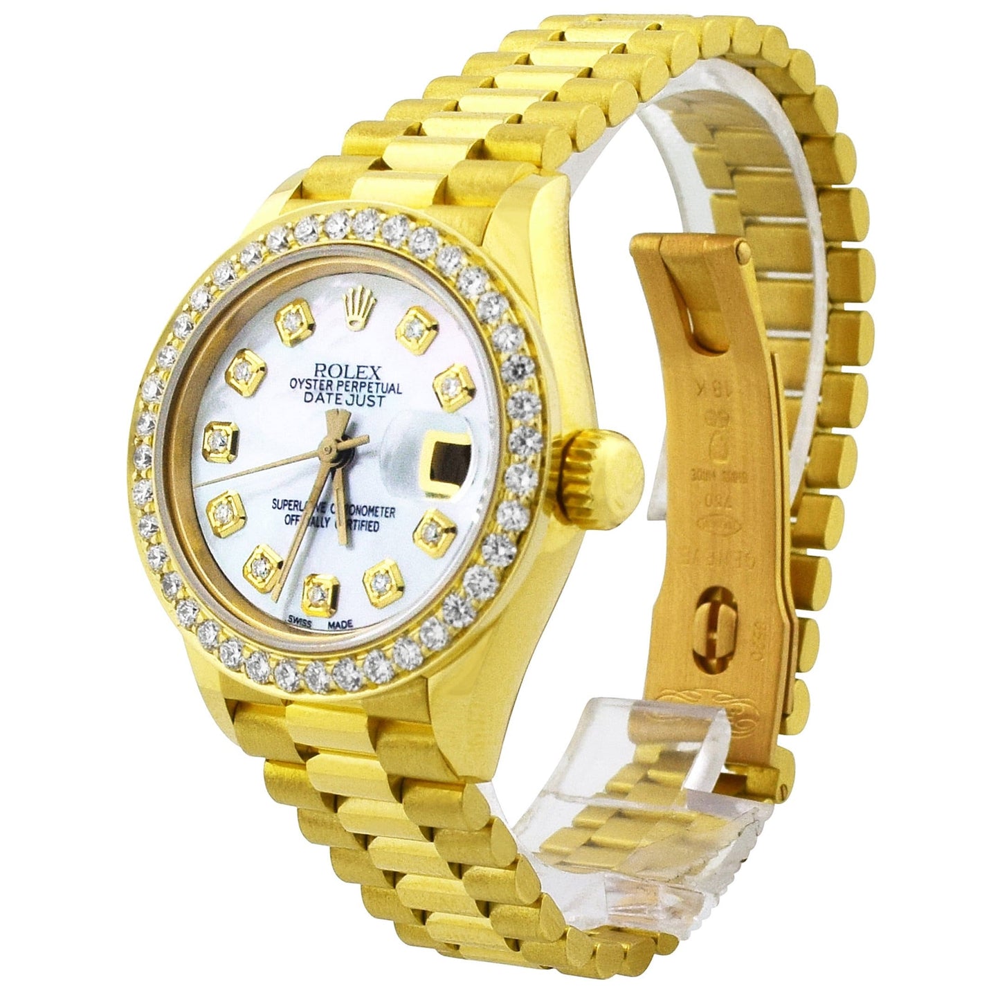 Rolex Datejust Yellow Gold 26mm White MOP Diamond Dial Watch Ref# 69178 - Happy Jewelers Fine Jewelry Lifetime Warranty
