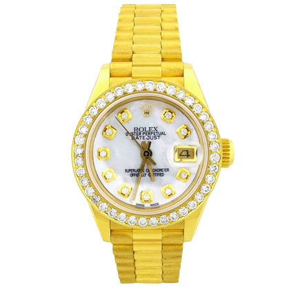 Rolex Datejust Yellow Gold 26mm White MOP Diamond Dial Watch Ref# 69178 - Happy Jewelers Fine Jewelry Lifetime Warranty