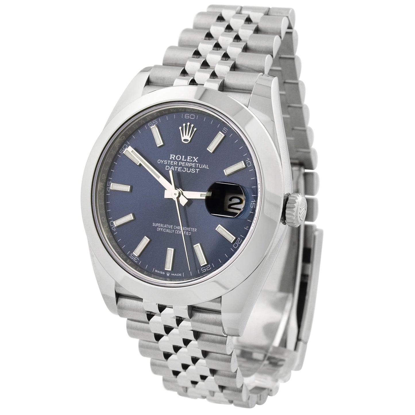 Rolex Mens Datejust 41mm Blue Stick Dial Watch Reference #: 126300 - Happy Jewelers Fine Jewelry Lifetime Warranty