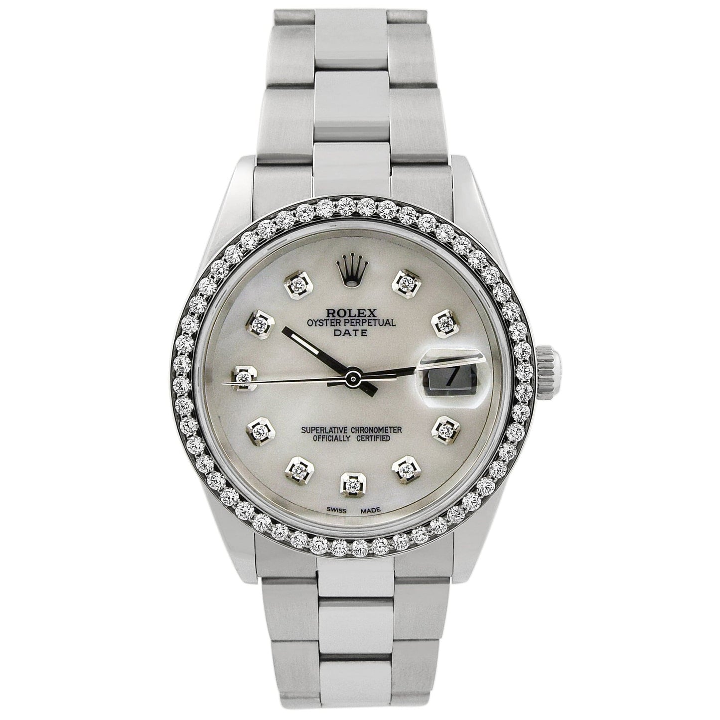 Rolex Datejust Stainless Steel 34mm Custom White MOP Diamond Dial Watch Reference#: 15200 - Happy Jewelers Fine Jewelry Lifetime Warranty