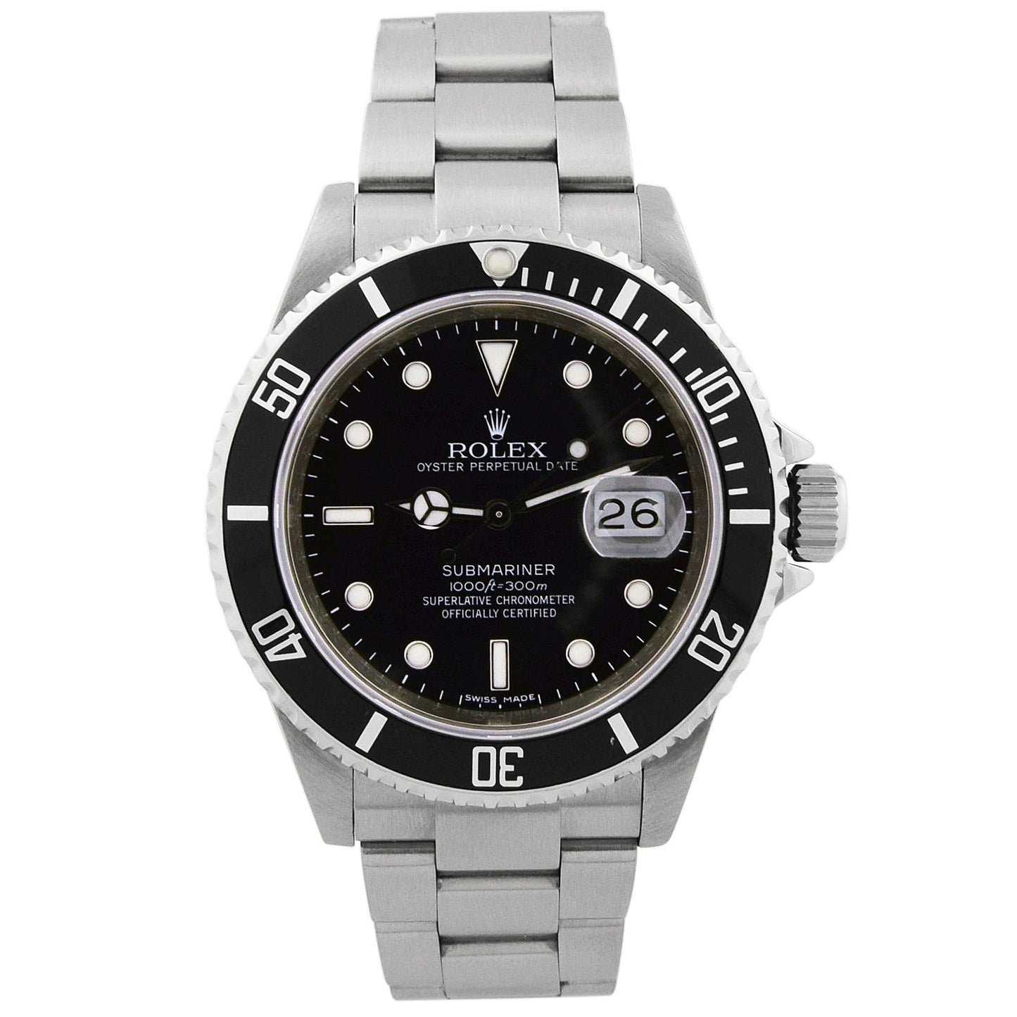 Rolex Men's Submariner Date Stainless Steel 40mm Black Dot Dial Watch Reference #: 16610 - Happy Jewelers Fine Jewelry Lifetime Warranty