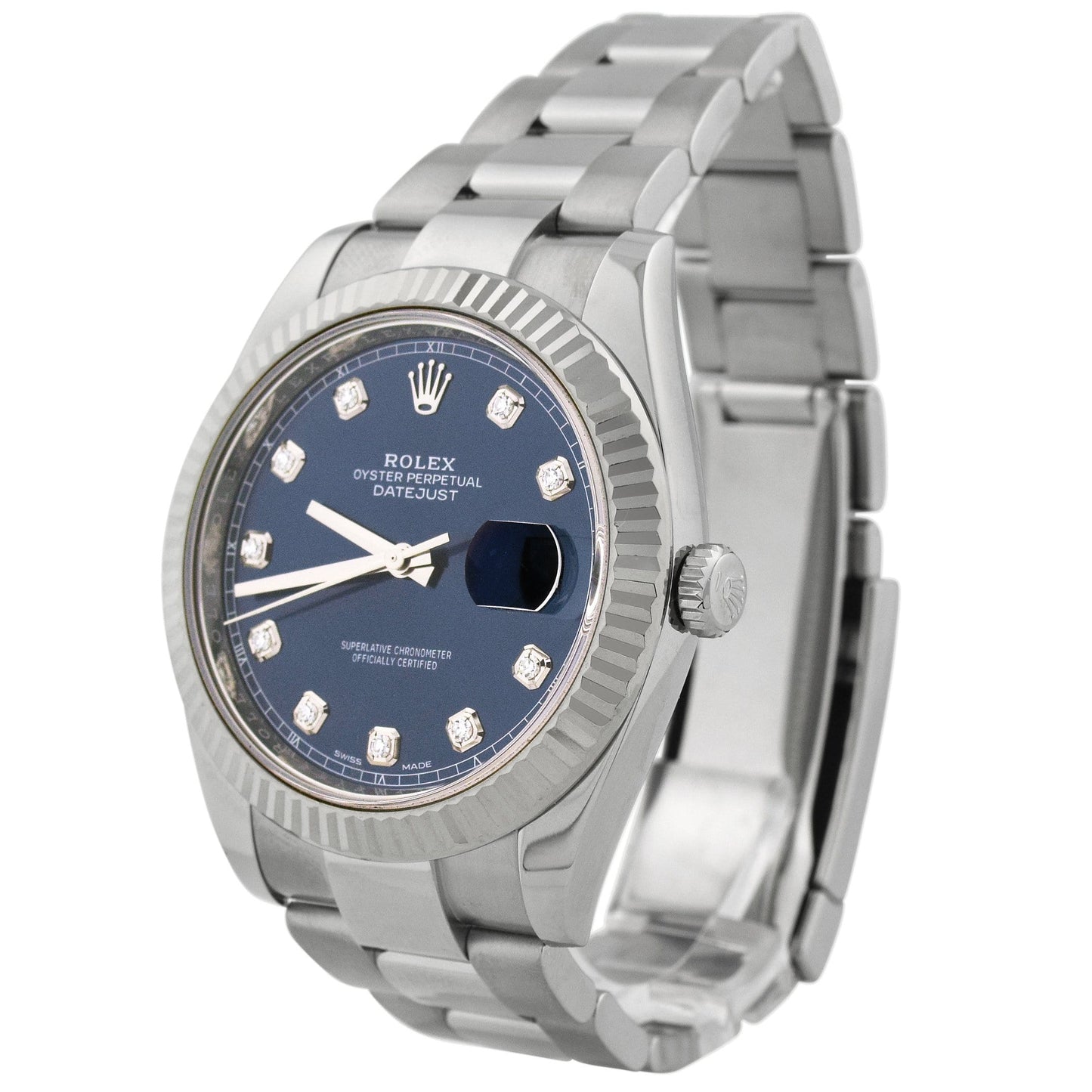 Rolex Men's Datejust 41 Stainless Steel 41mm Blue Diamond Dot Dial Watch Reference #: 126334 - Happy Jewelers Fine Jewelry Lifetime Warranty