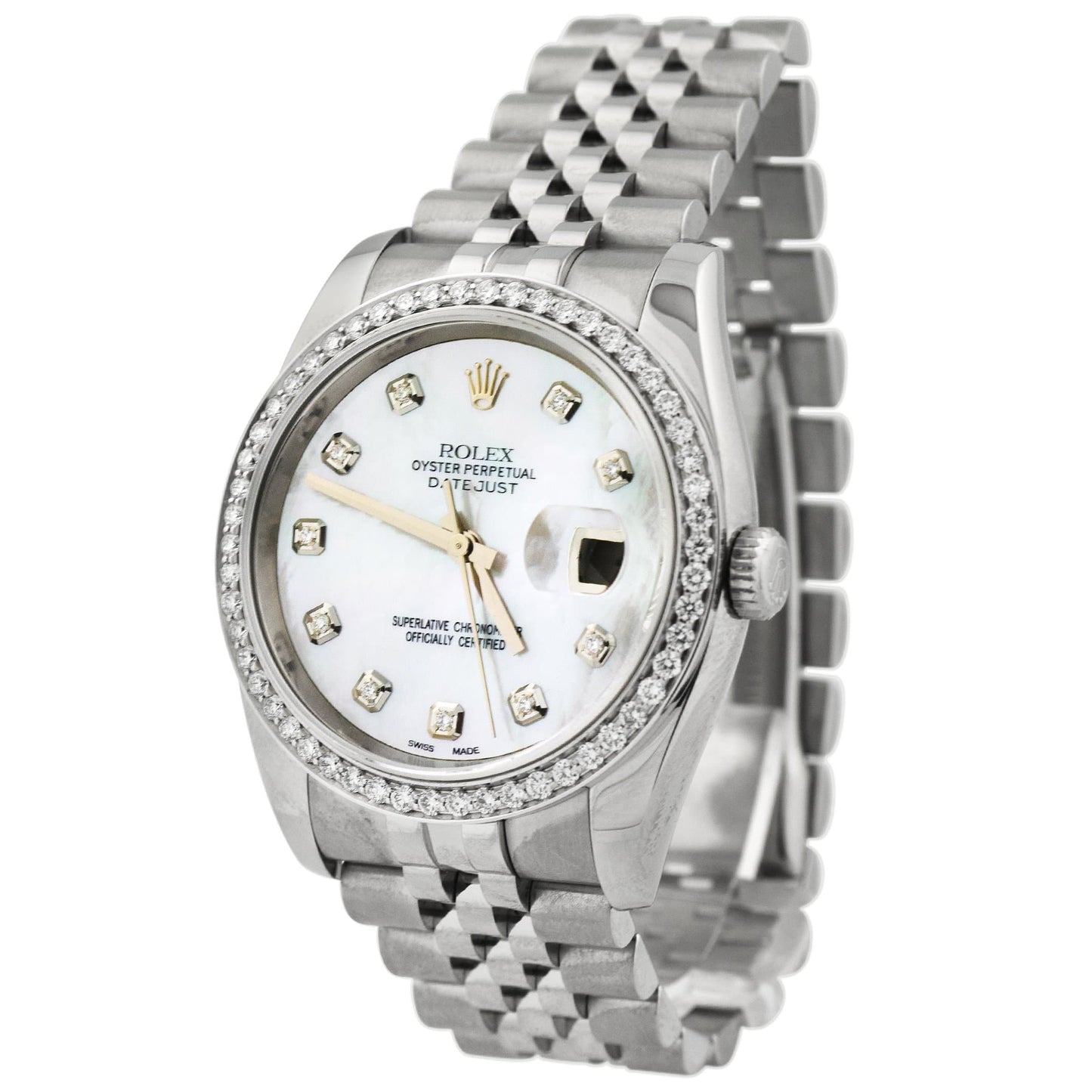 Rolex Datejust Stainless Steel 36mm White MOP Diamond Dial Watch Reference #: 116234 - Happy Jewelers Fine Jewelry Lifetime Warranty