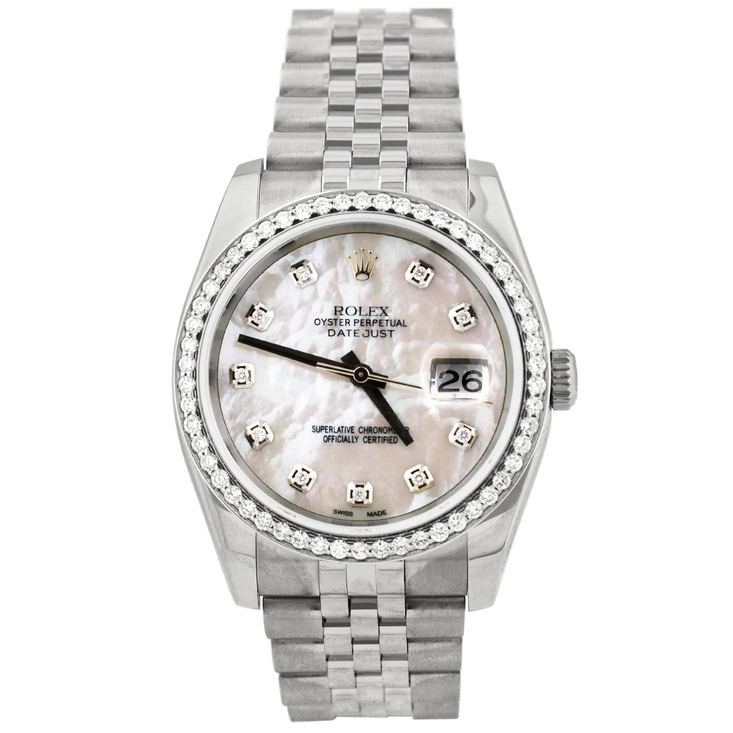 Rolex Datejust Stainless Steel 36mm White MOP Diamond Dial Watch Reference #: 116234 - Happy Jewelers Fine Jewelry Lifetime Warranty