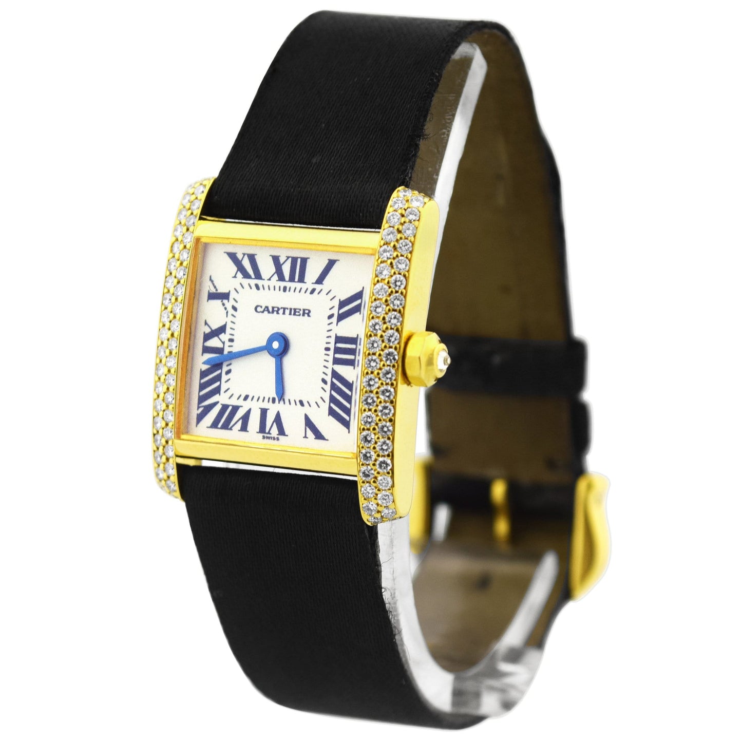 Cartier Ladys Tank Francaise 18K Yellow Gold w/ Diamonds 25x30mm Silver Roman Dial Watch Reference #: W50014N2 - Happy Jewelers Fine Jewelry Lifetime Warranty