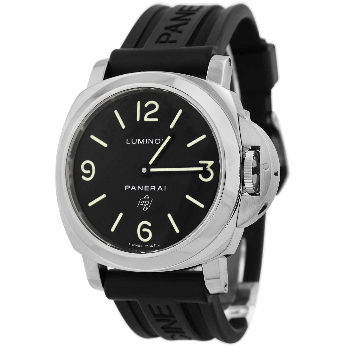 Panerai Mens Luminor Base Logo Stainless Steel 44mm Black Stick & Arabic Dial Watch Reference #: PAM00000 - Happy Jewelers Fine Jewelry Lifetime Warranty