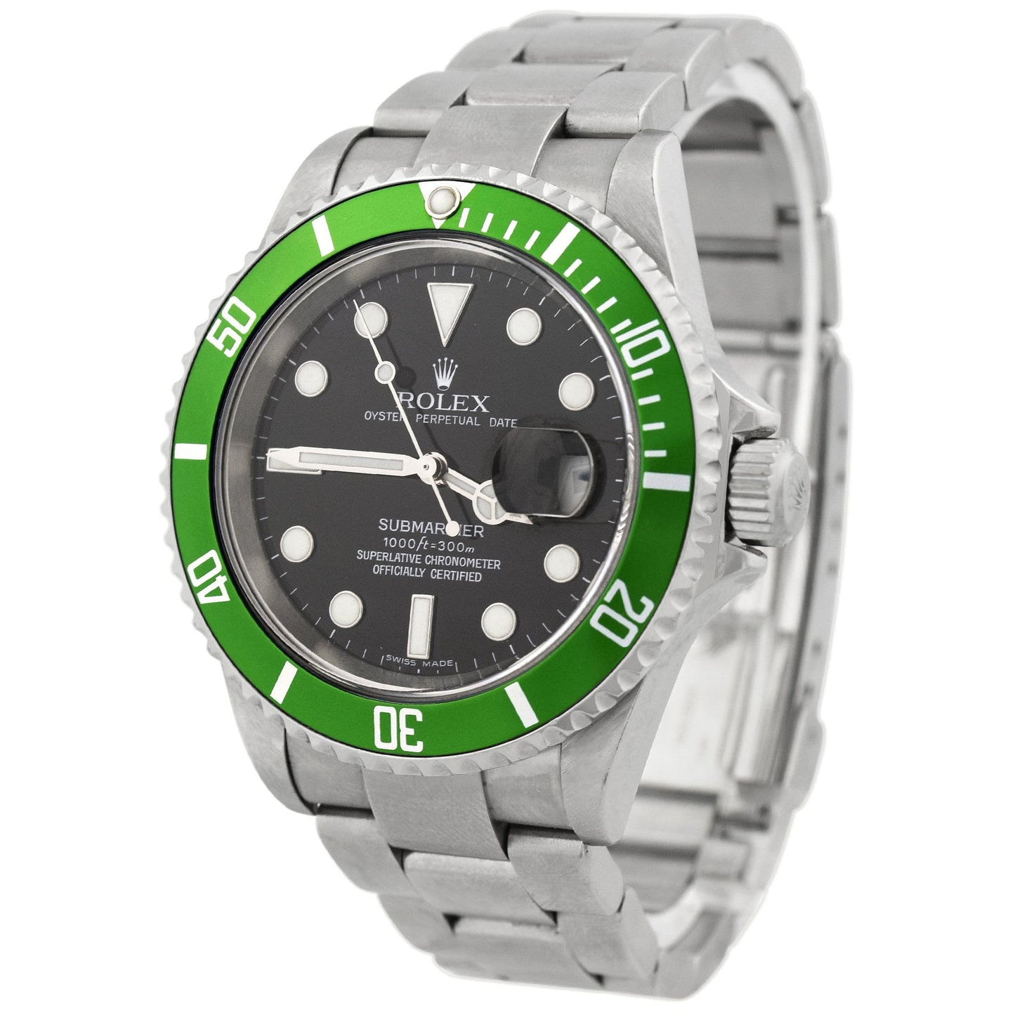 Collectors Dream! 2006 Rolex Mens Submariner Date Kermit Stainless Steel 40mm Black Dot Dial Watch Reference #: 16610LV - Happy Jewelers Fine Jewelry Lifetime Warranty