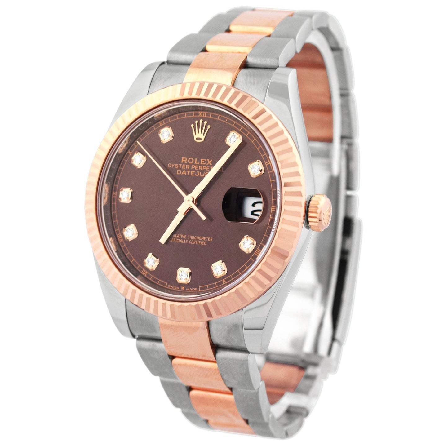 Rolex Unisex Datejust 18K Rose Gold & Steel 41mm Chocolate Diamond Dial Watch Reference #: 126331 - Happy Jewelers Fine Jewelry Lifetime Warranty