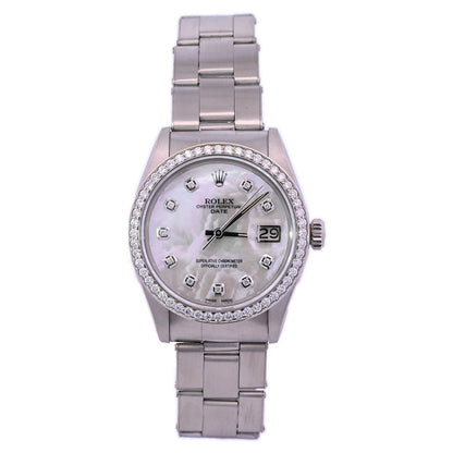 Rolex Oyster Perpetual Stainless Steel 34mm MOP Diamond Dial Watch Reference# 15000 - Happy Jewelers Fine Jewelry Lifetime Warranty