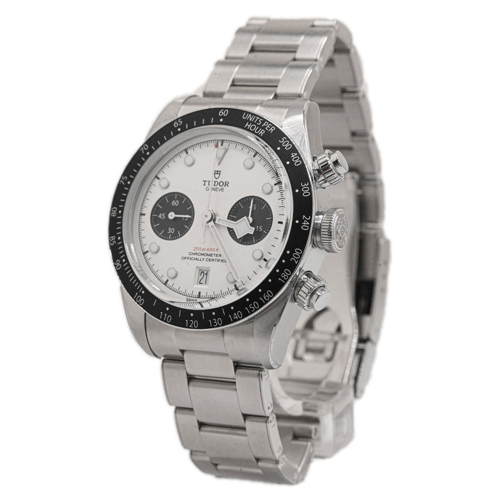 Tudor Men's Black Bay Chrono Stainless Steel 41mm White Chronograph Dial Watch Reference #: 79360N - Happy Jewelers Fine Jewelry Lifetime Warranty