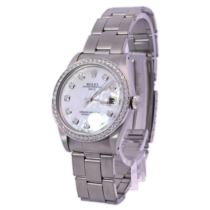 Rolex Oyster Perpetual Stainless Steel 34mm MOP Diamond Dial Watch Reference# 15000 - Happy Jewelers Fine Jewelry Lifetime Warranty
