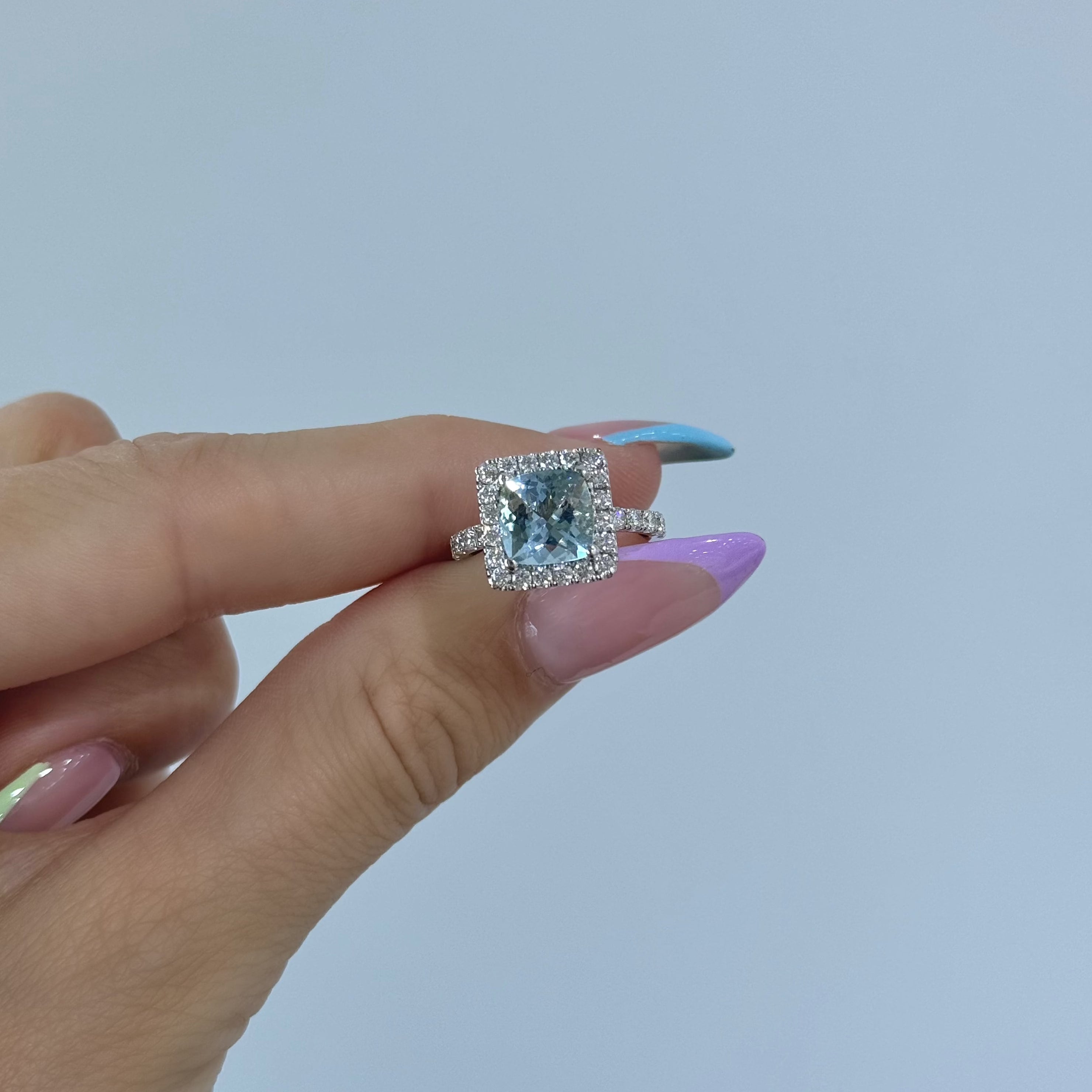 Square Cushion Aquamarine and Diamond Ring - Happy Jewelers Fine Jewelry Lifetime Warranty