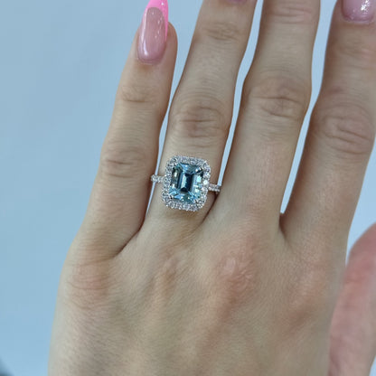 Step-Cut Aquamarine and Diamond Ring - Happy Jewelers Fine Jewelry Lifetime Warranty