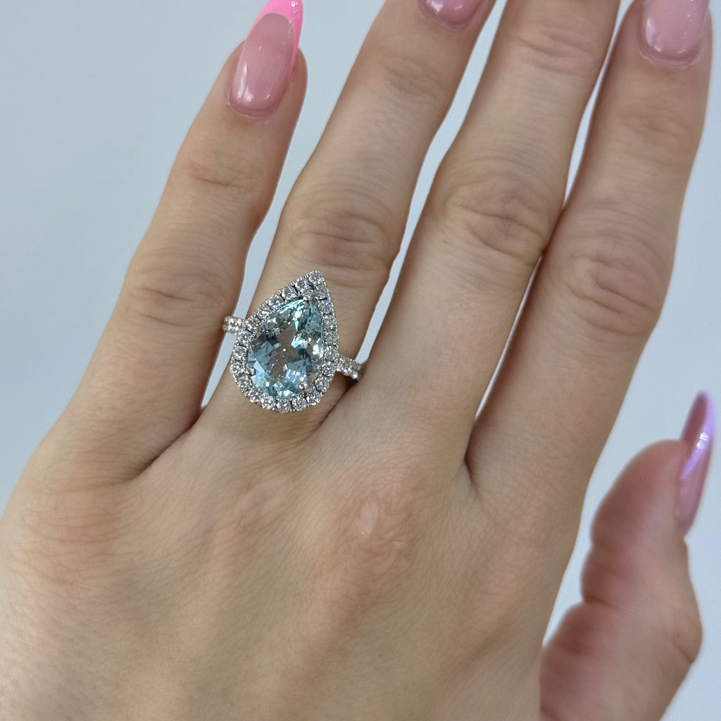 Pear Aquamarine and Diamond Ring - Happy Jewelers Fine Jewelry Lifetime Warranty