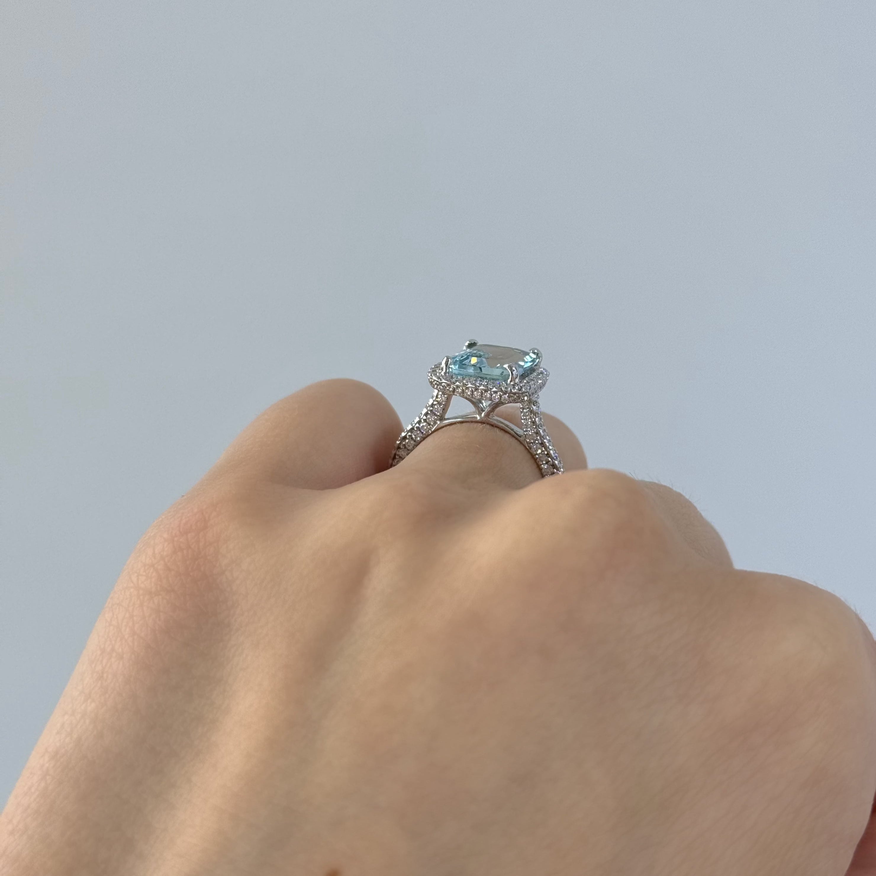 Step-Cut Aquamarine and 3D Diamond Ring - Happy Jewelers Fine Jewelry Lifetime Warranty