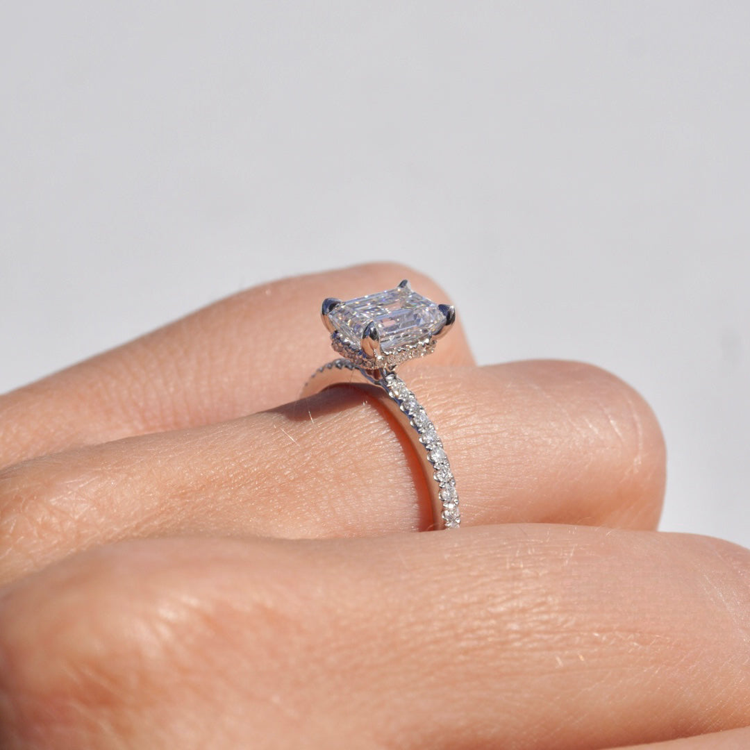 1.71 Emerald Lab Diamond Engagement Ring with Hidden Halo - Happy Jewelers Fine Jewelry Lifetime Warranty