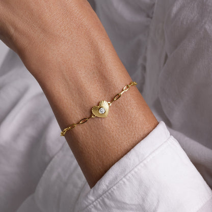Diamond Fluted Heart Chain Bracelet - Happy Jewelers Fine Jewelry Lifetime Warranty