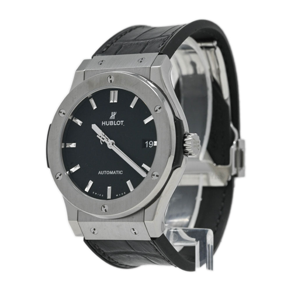 Hublot Mens Classic Fusion Titanium 42mm Black Stick Dial Watch Reference# 542.NX.1171.LR - Happy Jewelers Fine Jewelry Lifetime Warranty