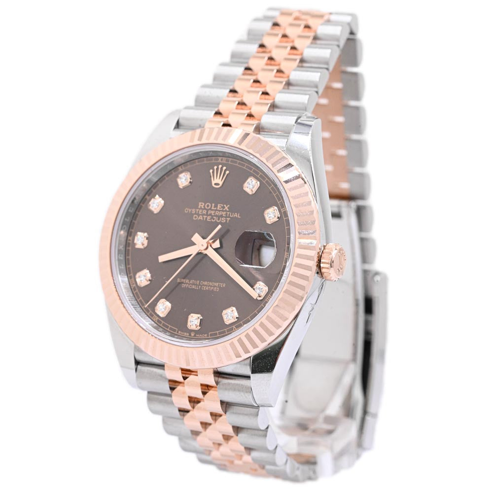 Rolex Men's Datejust Two Tone Rose Gold and Stainless Steel 41mm Chocolate Diamond Dial Watch Reference #: 126331 - Happy Jewelers Fine Jewelry Lifetime Warranty