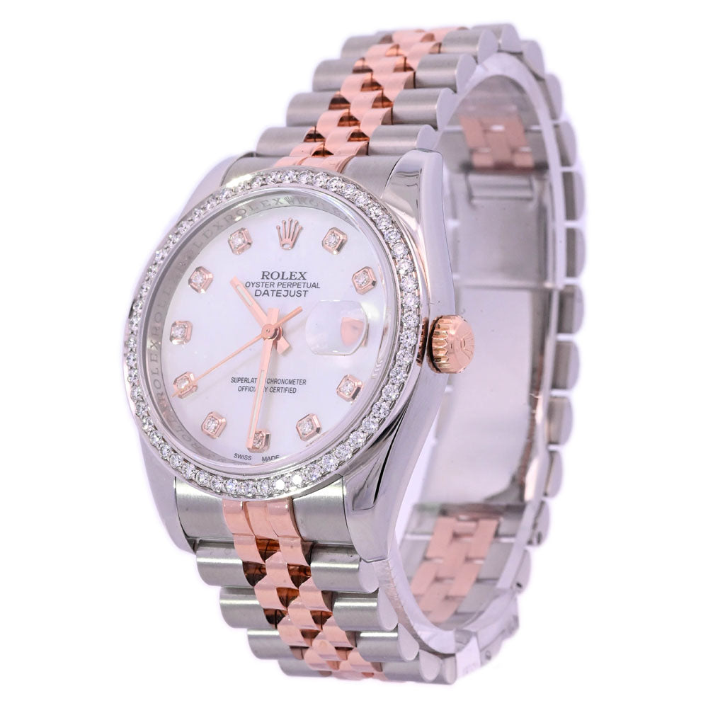 Rolex Datejust Two-Tone Stainless Steel & Rose Gold 36mm White MOP Diamond Dial Watch Reference #: 116231 - Happy Jewelers Fine Jewelry Lifetime Warranty