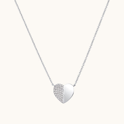 Half-Pave Diamond Heart Necklace - Happy Jewelers Fine Jewelry Lifetime Warranty