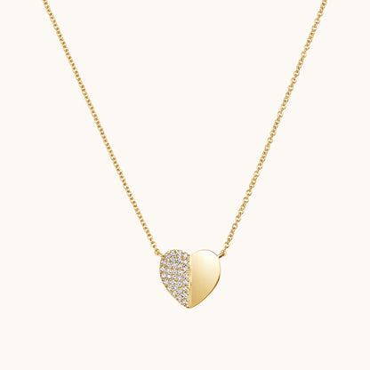 Half-Pave Diamond Heart Necklace - Happy Jewelers Fine Jewelry Lifetime Warranty