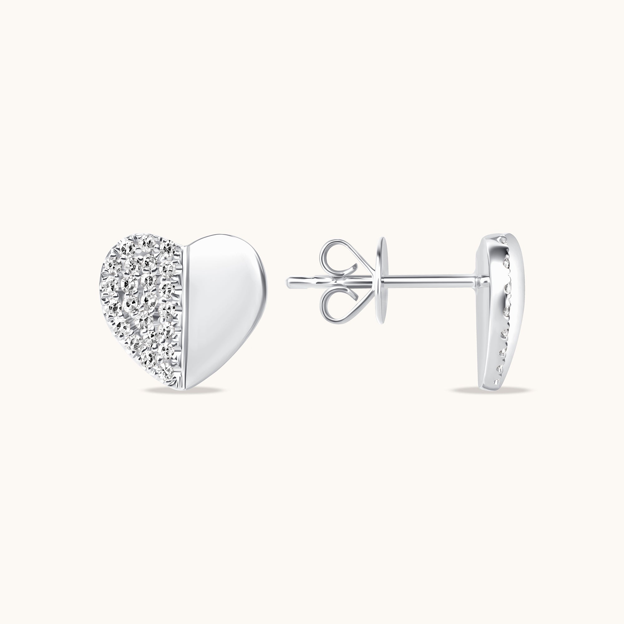 Half-Pave Diamond Heart Stud Earrings - Happy Jewelers Fine Jewelry Lifetime Warranty