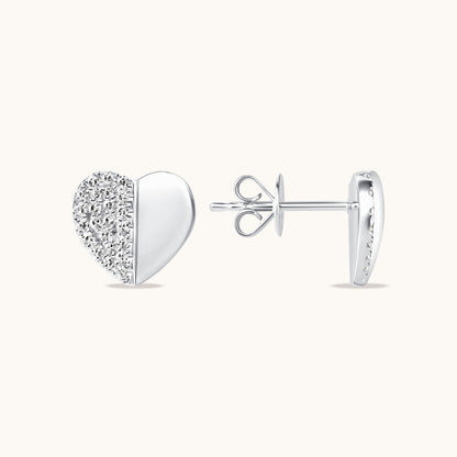 Half-Pave Diamond Heart Stud Earrings - Happy Jewelers Fine Jewelry Lifetime Warranty