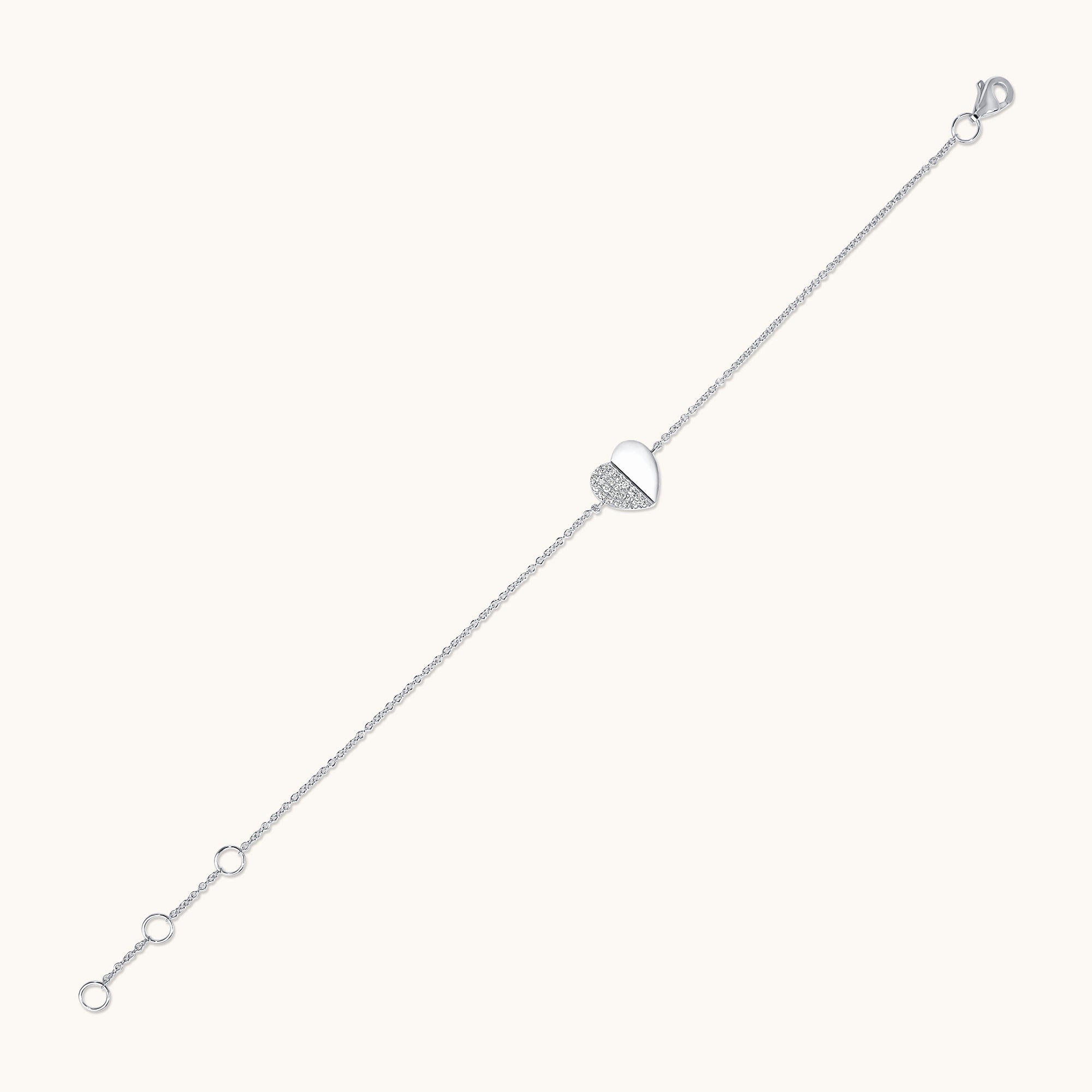 Half-Pave Diamond Heart Bracelet - Happy Jewelers Fine Jewelry Lifetime Warranty