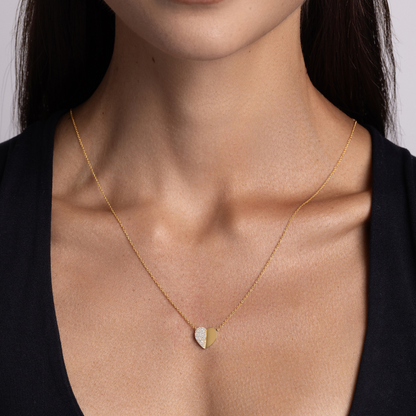 Half-Pave Diamond Heart Necklace - Happy Jewelers Fine Jewelry Lifetime Warranty