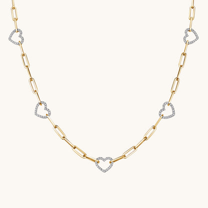 Two Tone Gold Heart Paperclip Chain Necklace